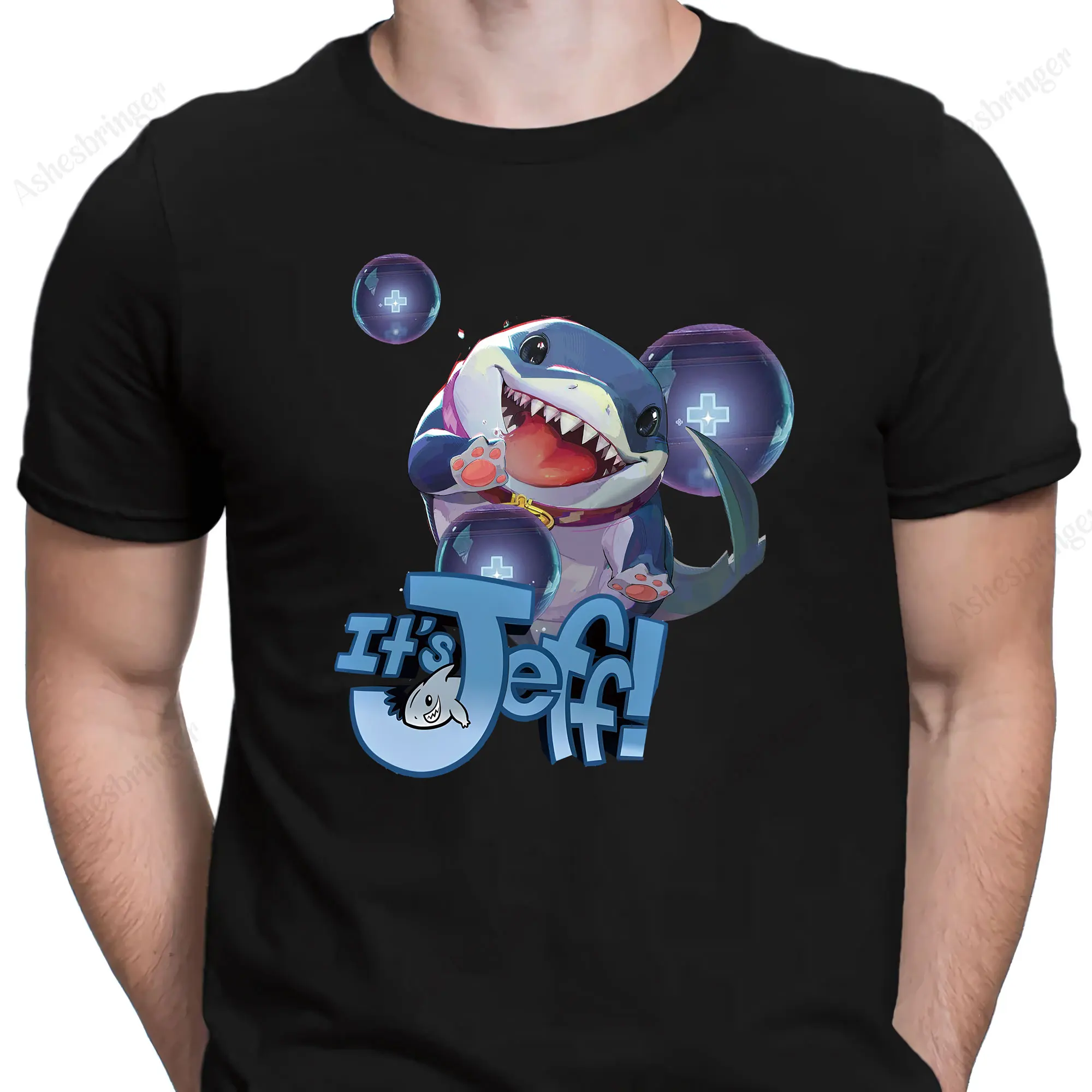 Фото Men's Cotton Crew Neck Jeff Land Shark Graphic Print T-Shirt Street Casual Style Tops for Men and Women №1