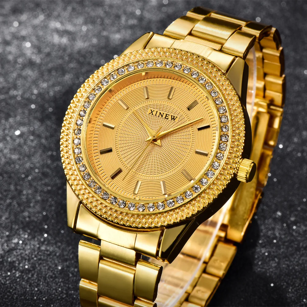 Часы наручные мужские кварцевые модные роскошные со стразами стальным ремешком