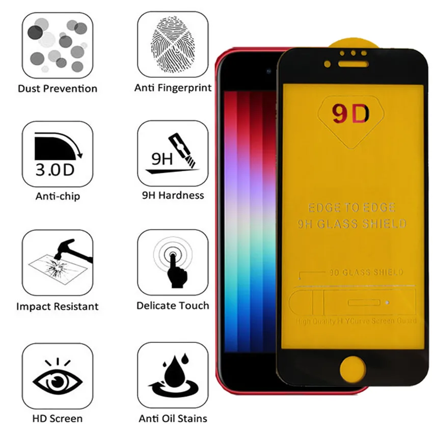 10pcs Tempered Glass For iPhone SE 2022 SE20 Screen Protector For iPhone 13 12 11 Pro Max 12 13 Mini 14 Pro Max Protective Glass