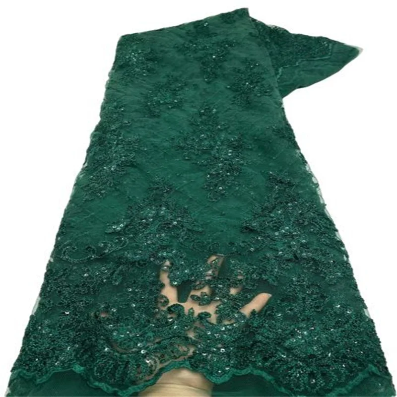 

African Sequins Cord Lace Fabric Green High Quality Lace French Sequence Tulle Lace Nigerian Voile Lace Fabrics For Wedding