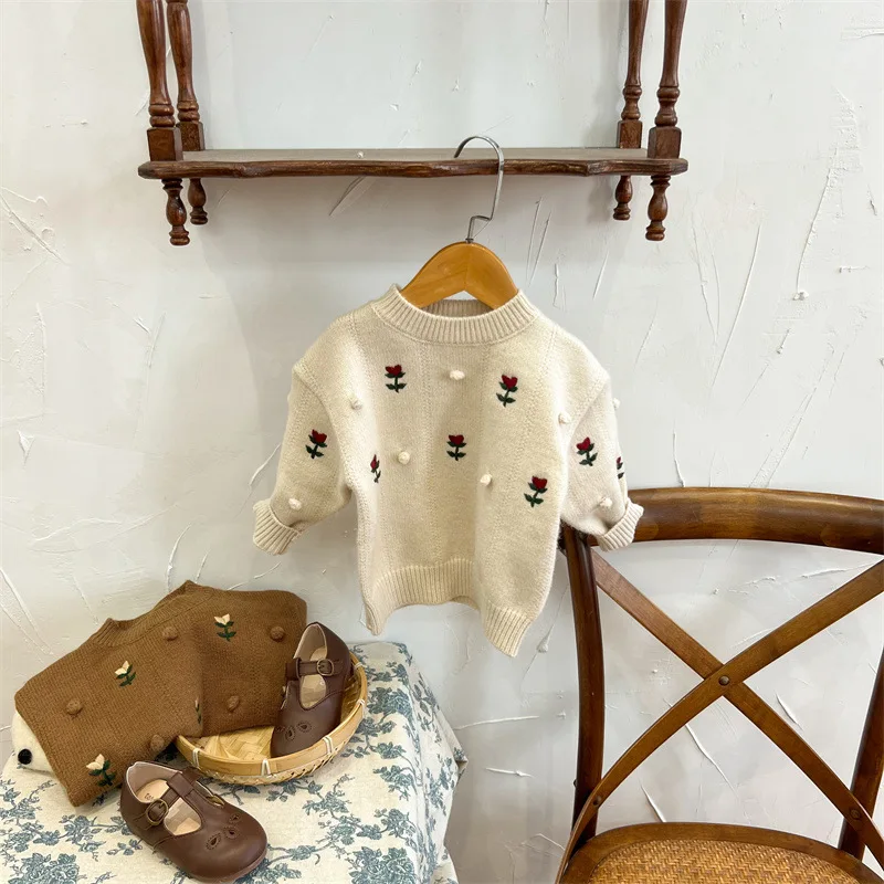 

Autumn Winter Sweater Baby Girls Full Sleeve Pullover Top Outwear Toddler Children Knitting Clothes O-neck Loose Sweater 1-8Y