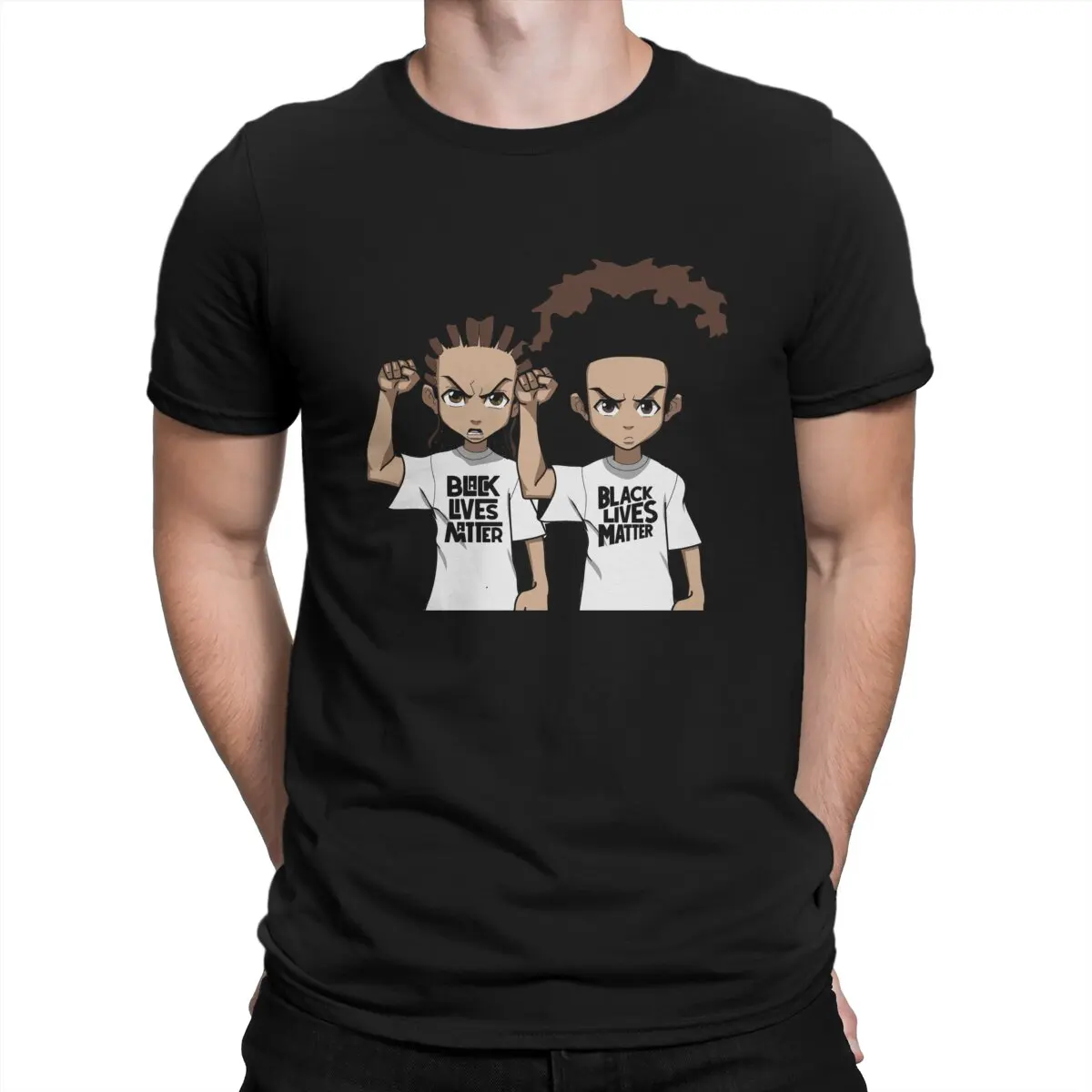 

Cartoon Creative TShirt for Men The Boondocks Round Neck Pure Cotton T Shirt Hip Hop Birthday Gifts Tops