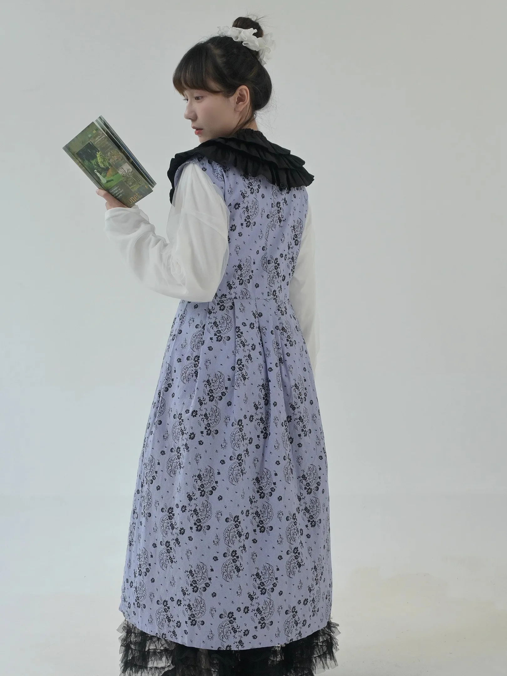 Japan fashion [Chic Double Purpose] Pure Cotton Floral Retro Pleated Stacked Vest Dress Cover up