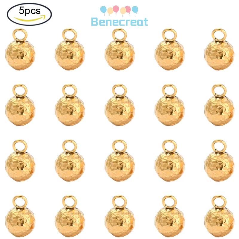 

5PC Textured Round 304 Stainless Steel Charms 304 Stainless Steel Pendants Ball Pattern Charms for DIY Jewelry Making