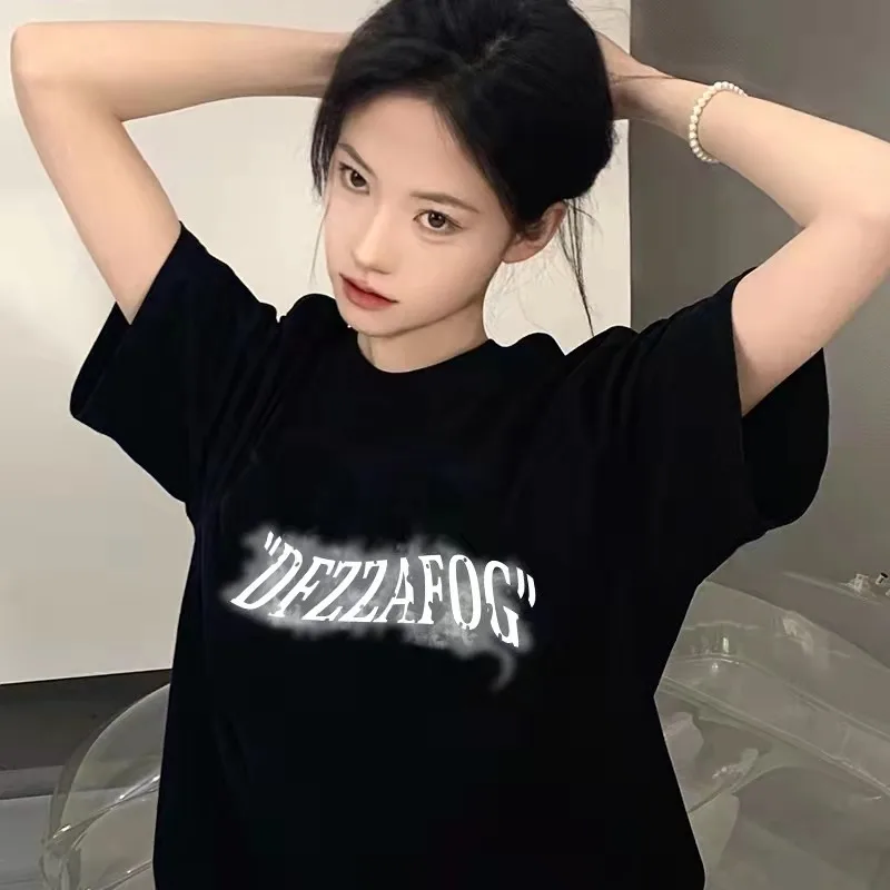 

Korean Style New Arrival Summer Women Casual O-neck Loose Short Sleeve T-shirt Fashion Letter Print Cotton T Shirt V545