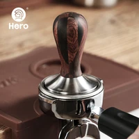 hero coffee tamper powder hammer machine solid wooden handle stainless steel flat base 58mm barista tool espresso tamper