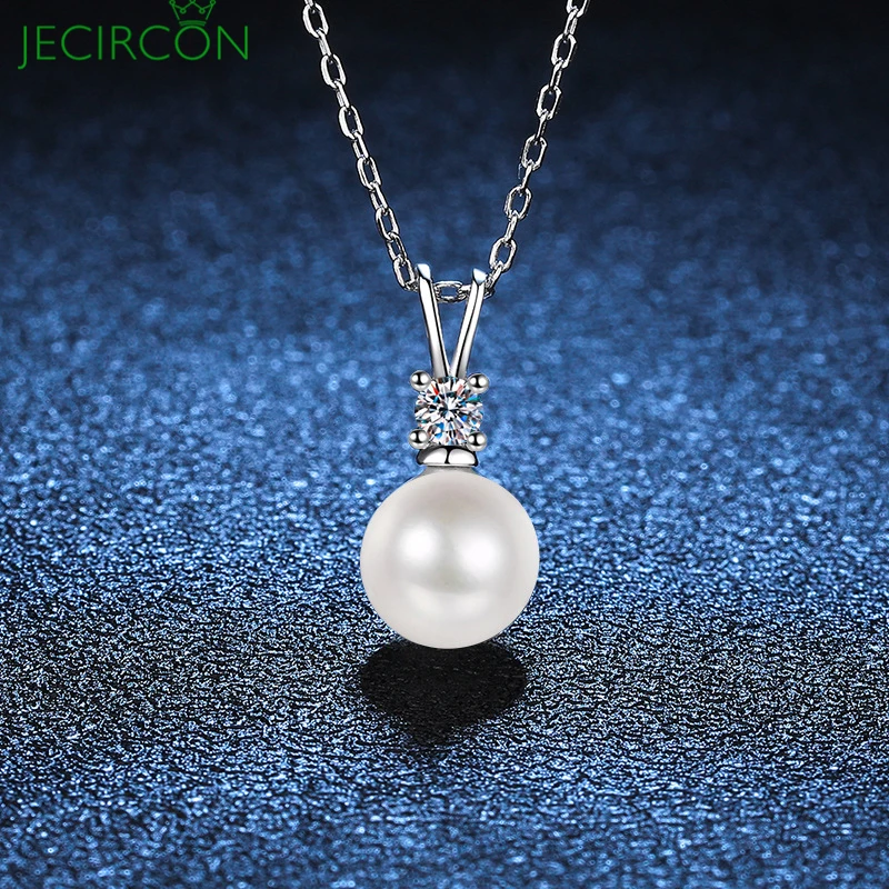 

JECIRCON 0.1ct Moissanite Necklace for Women Freshwater Pearl Pendant Clavicle Chain 925 Sterling Silver Valentine's Day Gift