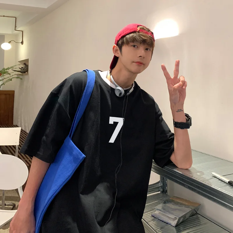 TRSYPHXM 2024 новая американская ретро темно-синяя футболка с маленьким воротником и