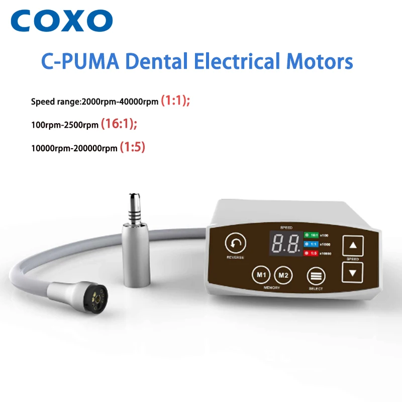 Фото Стоматологический электродвигатель COXO C-PUMA, крутящий момент: 3,5 Н·см, бесщеточный микромотор с LED-подсветкой, стоматологическое медицинское оборудование. №1