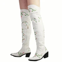 aosphiraylian western cowboy sewing floral boots for women 2022 over the knee boots elegant embroidery sexy shoes tube boots