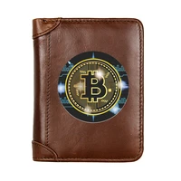 high quality bitcoin design theme genuine leather men wallet classic pocket slim card holder male short coin purses