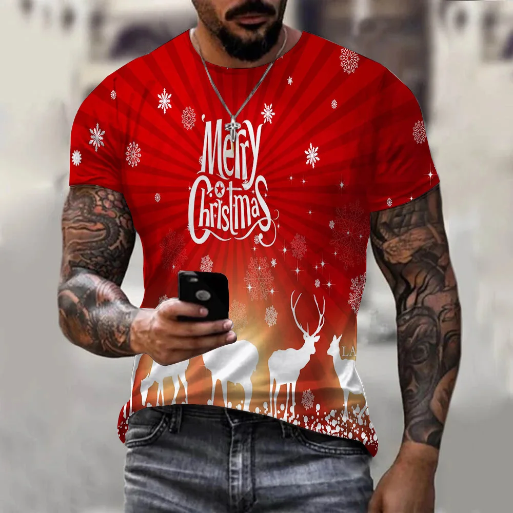 

Men's Summer Short sleeve Christmas Print T-shirt Male Sports Running tshirt Fitness Gym t shirt Tee Tops Streetwear Clothes