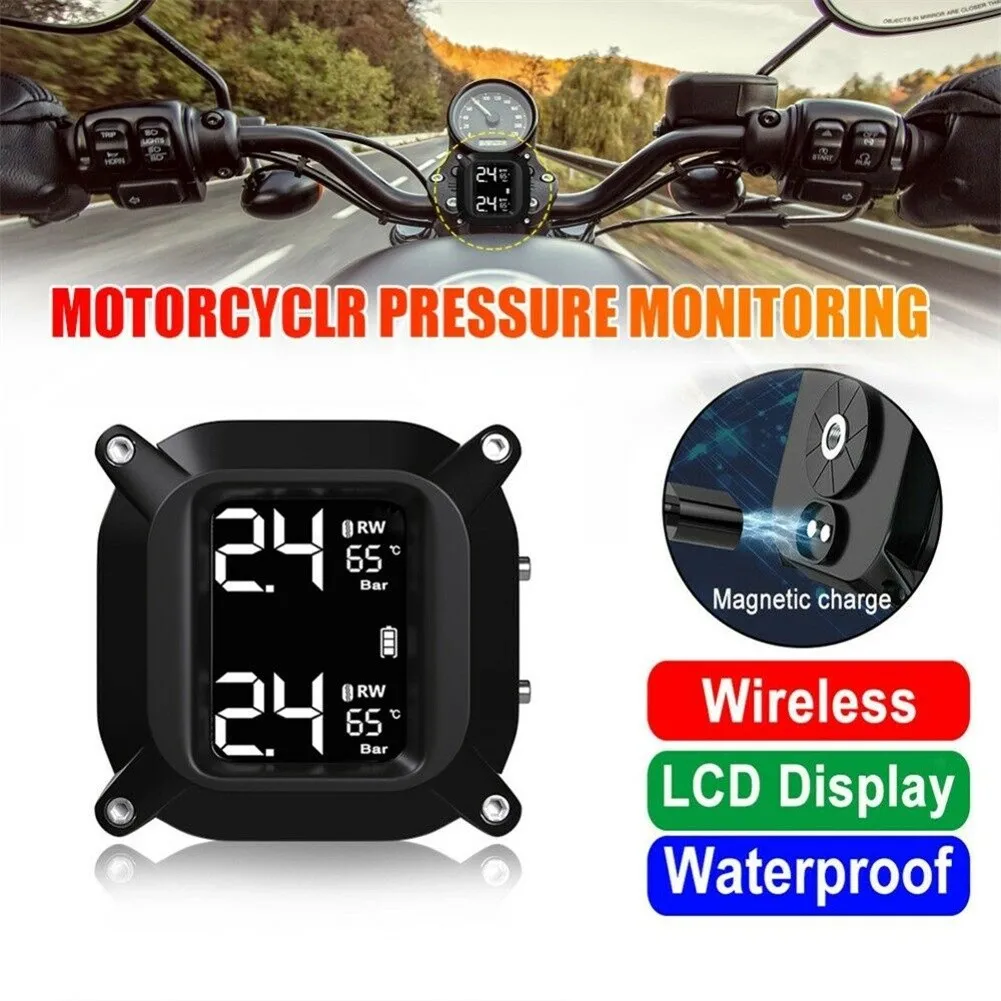 

Беспроводной ЖК-монитор давления в шинах TPMS системы для мотоциклов с 2 датчиками Водонепроницаемый баланс давления в шинах водонепроницаем...