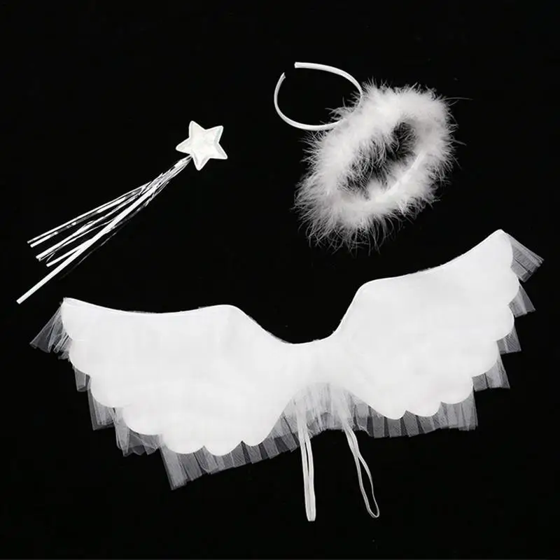 

Angel Wings Adult Kids White Angel Costume Wing Halo Fairy Wand Set Angel Costume Wings Halo Headband Fairy Wand Set For