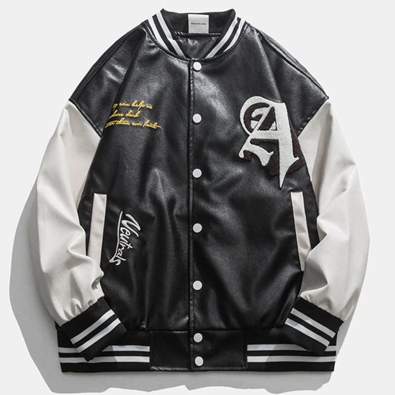 Мужская кожаная Бейсбольная Куртка Varsity винтажная куртка из искусственной кожи в