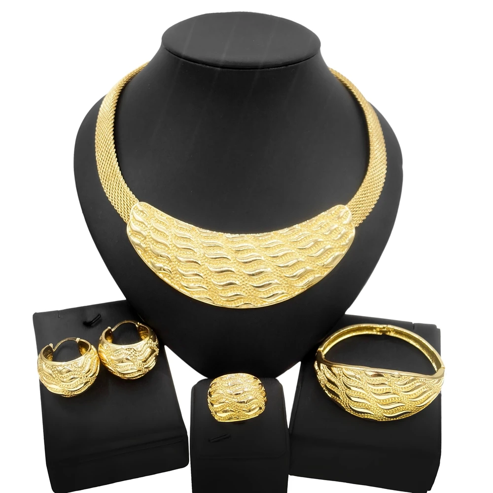 Новейший дизайн, комплект ювелирных изделий Yulaili в итальянском стиле с золотым покрытием, женские серьги, ожерелье, большие ювелирные набор...
