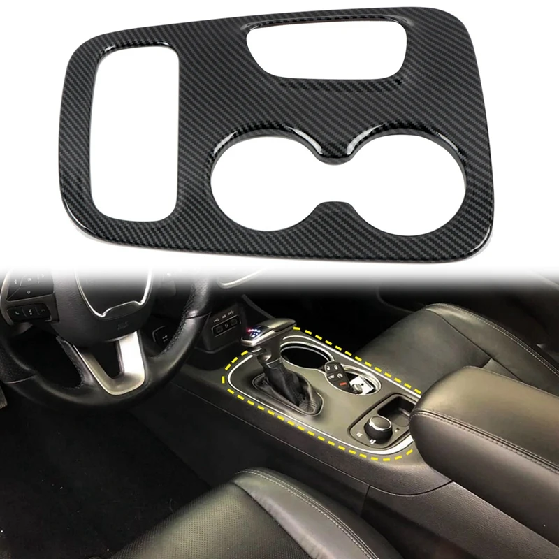 

Car Carbon Fiber Center Console Gear Shift Water Cup Holder Frame Trim Stickers For Dodge Durango 2018-2020