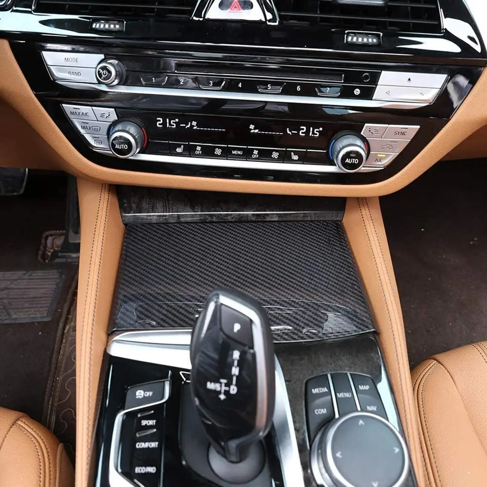 

Real Carbon Fiber Car Center Console Cup Holder Cover Trim Accessories For BMW New 5 Series G30 G38 2017 2018