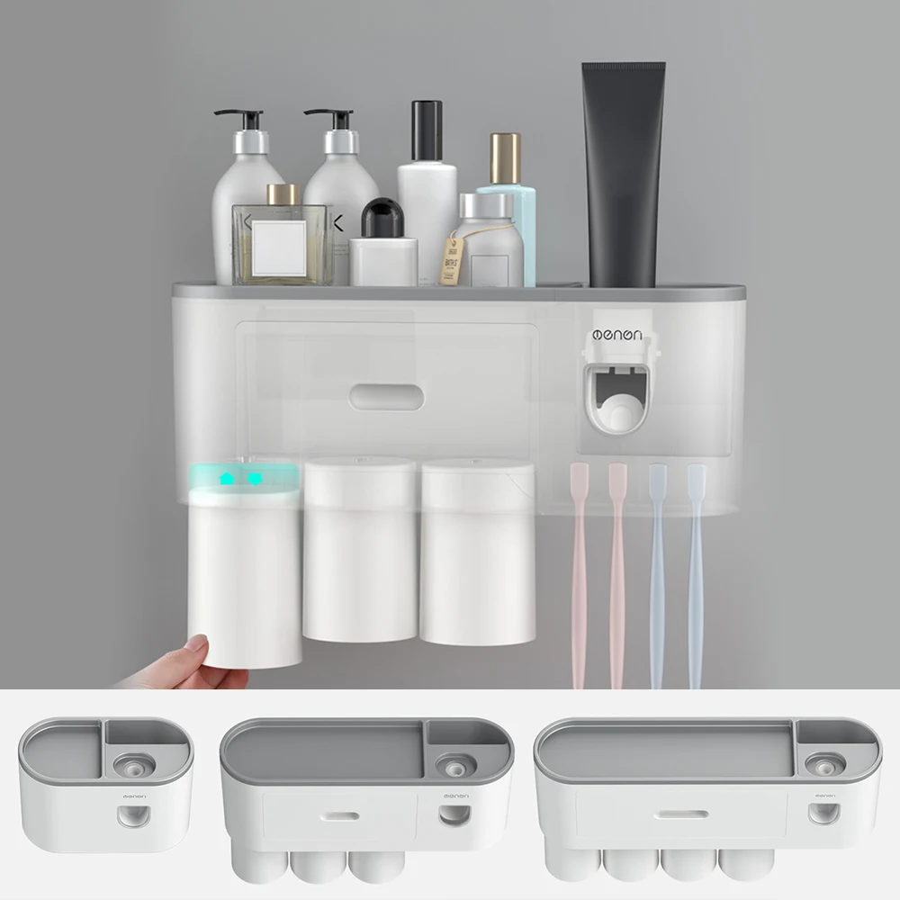 

Wall-Mounted Multifunction Automatic Toothpaste Dispenser Toothbrush Holder Magnetic Adsorption Inverted Cup Storage Rack