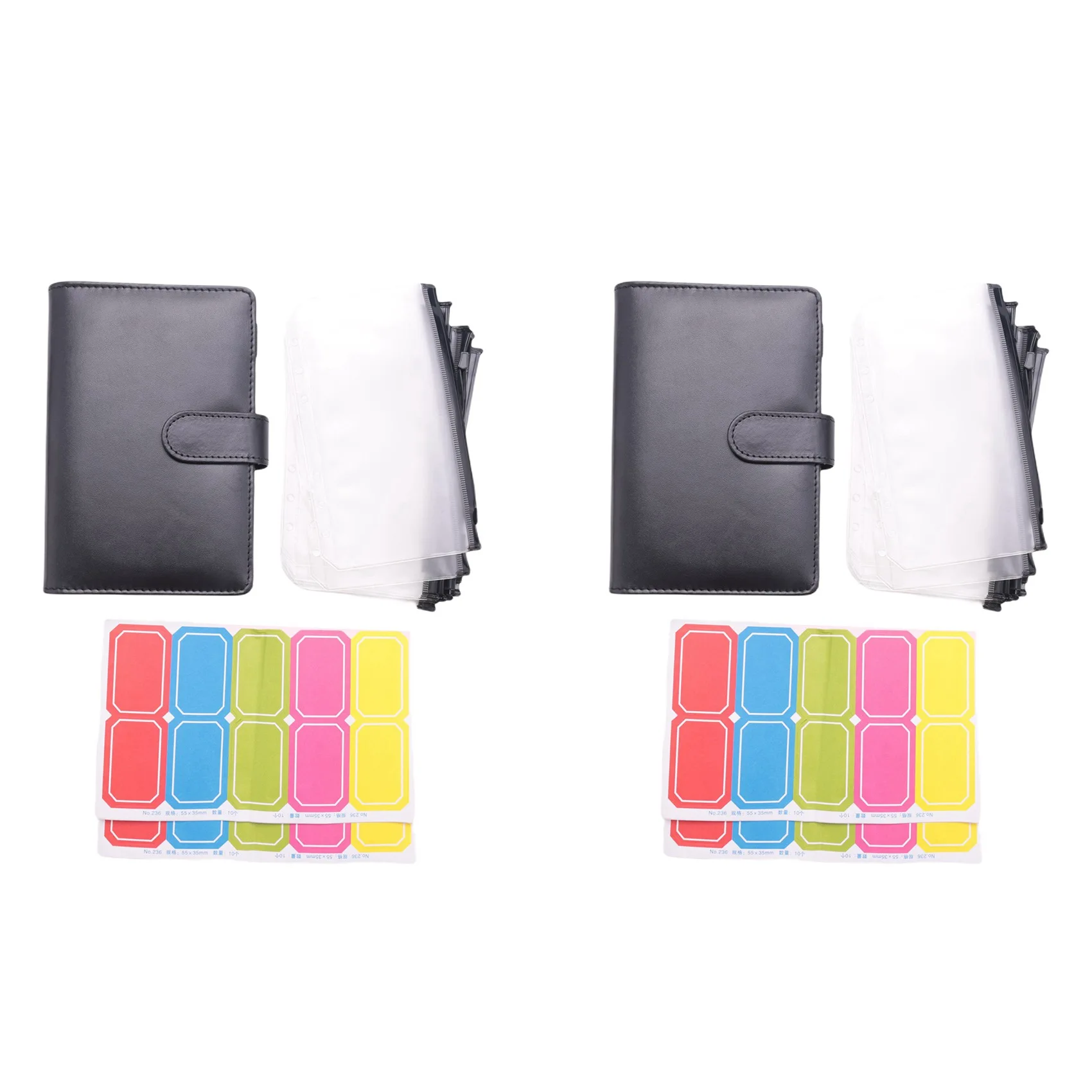 

2 Set A6 Binder Pocket With Notebook Cover, PU Leather Binder Cover, Bill Management, Card Storage-Black