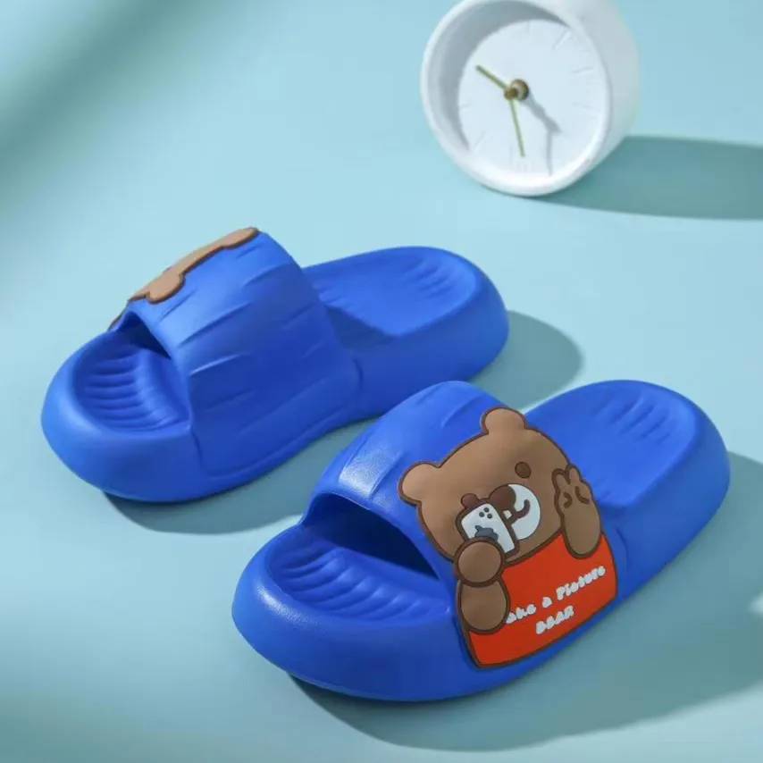 Women Cartoon Bear Decor Single Band EVA Slippers Multi-color Platform Beach Slides Home Badroom New Soft Comfy Klein Blue Shoes