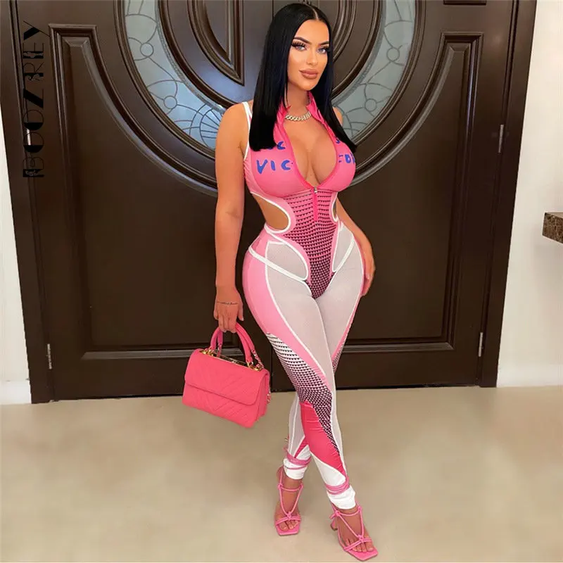 BoozRey Sexy Cutout Letter Print Tight Casual Short Sleeve One Piece Women Summer Sports Style Comfortable Bodysuit Rompers 2023