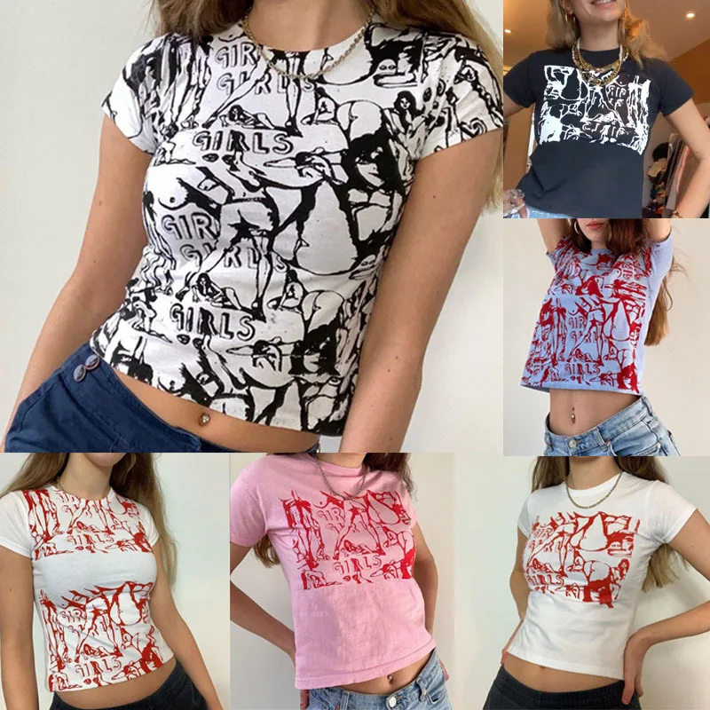 

Sexy Print Tanks Women Summer Y2K Sleeveless Off Shoulder Clothes Fashion Streetwear Casual Portrait Tie Dye Crop Tops