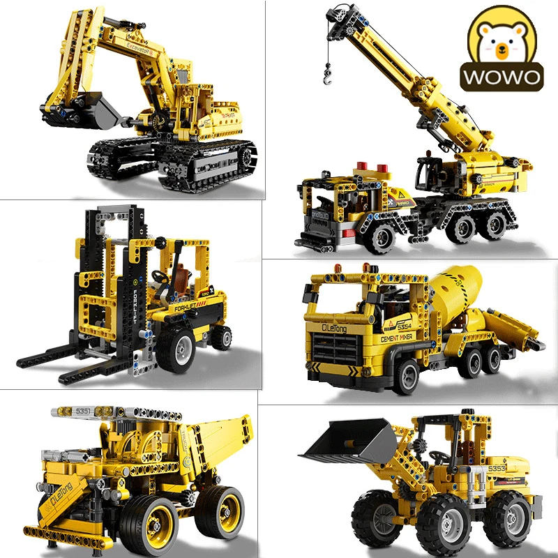 

Инженерный грузовик, модель строительного блока, миксер, вилочный погрузчик, экскаватор, автопогрузчик, кран, фигурки, кирпичи, развивающая ...