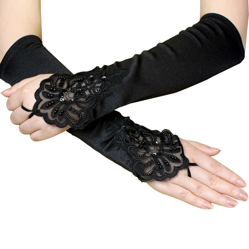 

1 Pair Long Glove Finger-less Women Accessories Hollow-out Classic Gloves Breathable Elbow Length Mittens Wedding