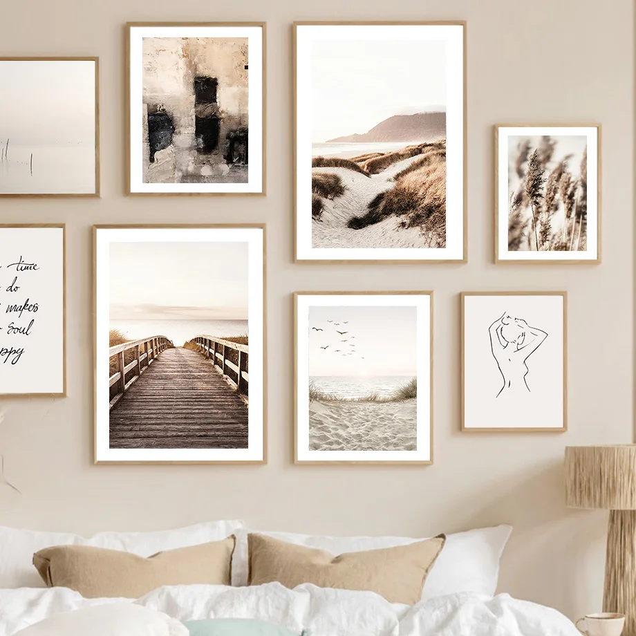 

Sandy Beach Grass Bridge Autumn Landscape Girl Wall Art Canvas Painting Posters And Prints Wall Pictures For Living Room Decor