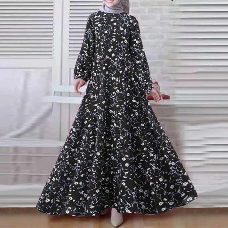 Modest Dress Moroccan Kaftan Muslim Women's Robe Retro Dress Printed Loose Muslim Dress Oversize Women's Abaya Dubai Dress