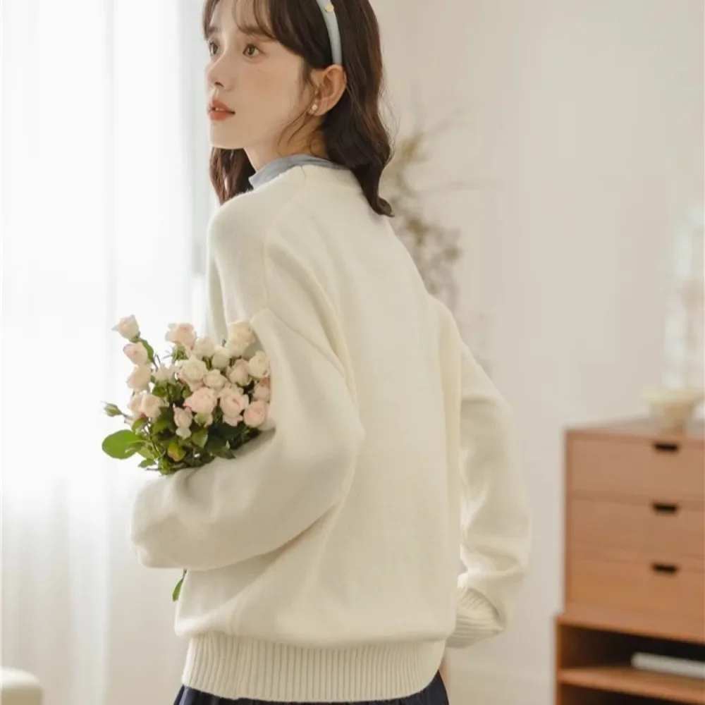 Женские пуловеры вязаные с цветочным принтом милые нежные свободные