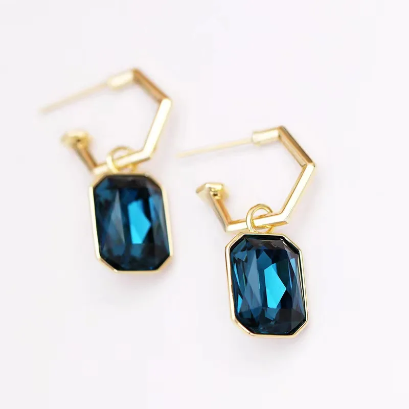 

925 Silver Needle Women's Earrings Blue Crystal Zircon Earrings Jewelry Jewelry Girl Gift Party Accessories