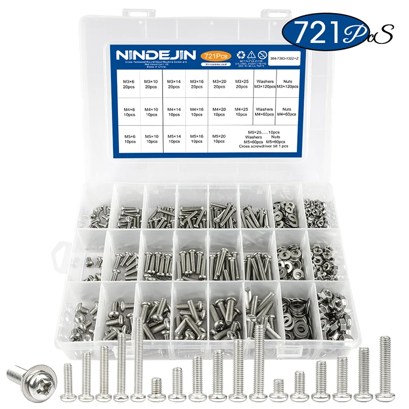 

NINDEJIN набор винтов M3 M4 M5 нержавеющая сталь