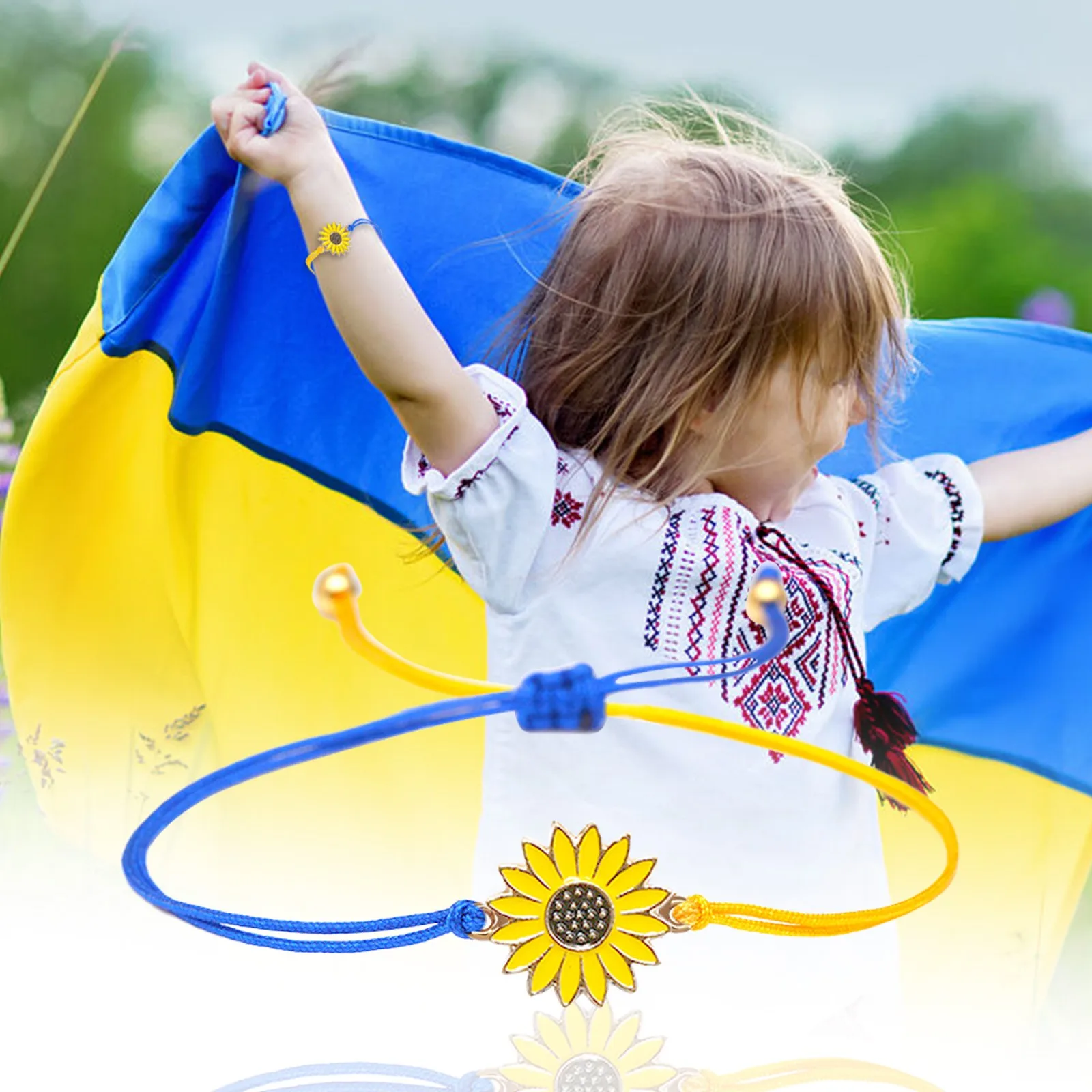 

Новый плетеный браслет дружбы с синим и желтым подсолнухом из вощеной нитки, украшение для женщин
