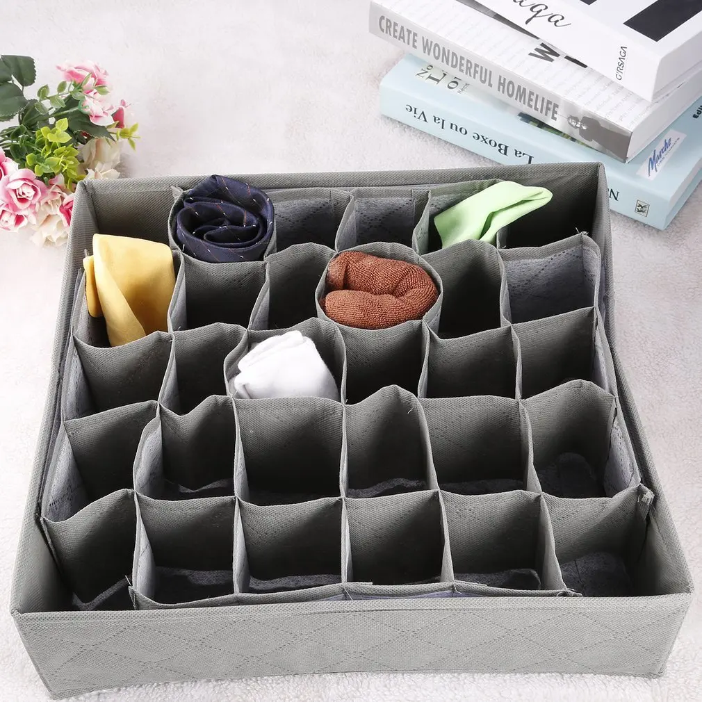 

30 Grid Slot Bamboo Charcoal Underwear Ties Socks Drawer Closet Organizer Storage Box Fit For Collection