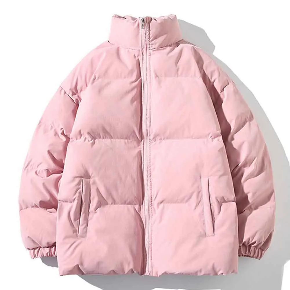 Fashion Men's Winter Hong Kong Style Parkas Casual Stand Collar Padded Jacket Solid Color Loose Daily Parkas Men