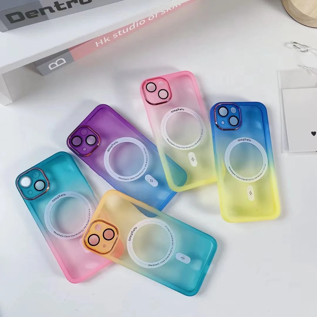 

Transparent MagSafe Magnetic Gradient Color Phone Case for iPhone 14 13 12 11 Plus Pro Max Wireless Charger Back Cover