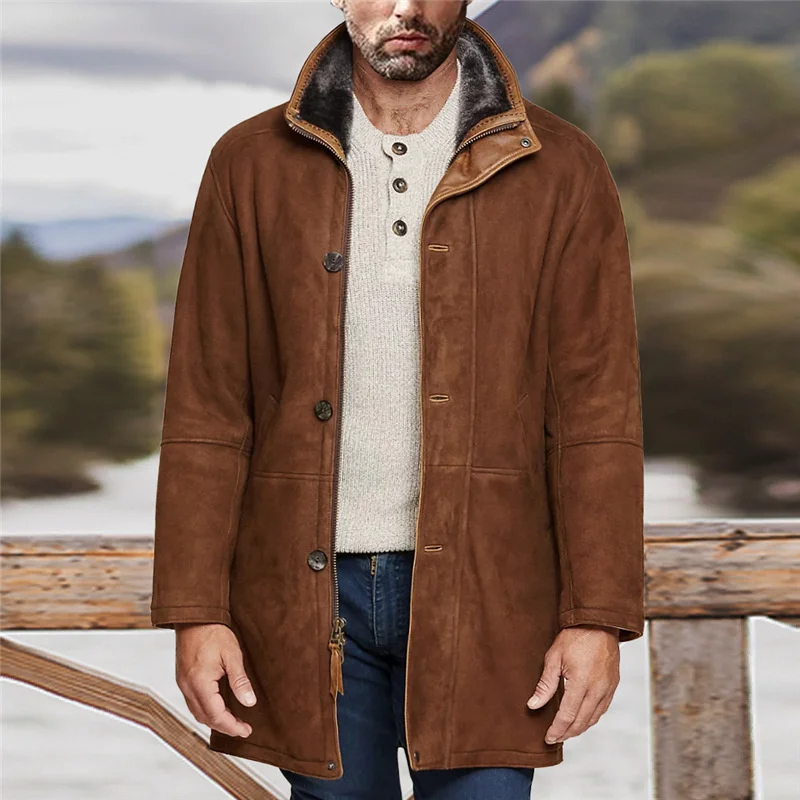 

Autumn Winter Mens Long Brown Overcoat Men Loose Button Up Woolen Coat Vintage Oversized Blend Coats Xxxl Windreaker Outerwear