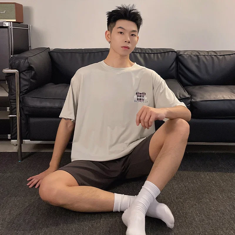 Летняя мужская одежда из модала с коротким рукавом и круглым вырезом Свободная