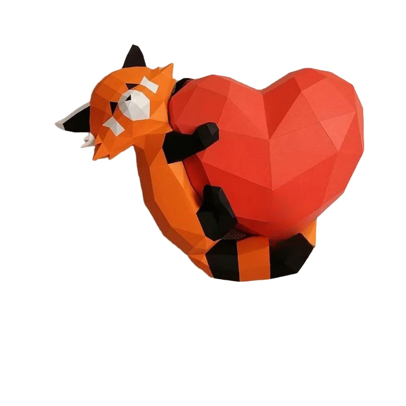 Красная панда держит любовь бумажная модель украшение для стены домашний декор