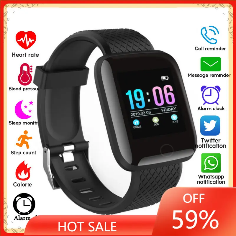 

Smart Watch Men Women 116 Plus Blood Pressure Monitor Waterproof Tracker Bracelet Heart Rate Smartwatch For Android IOS