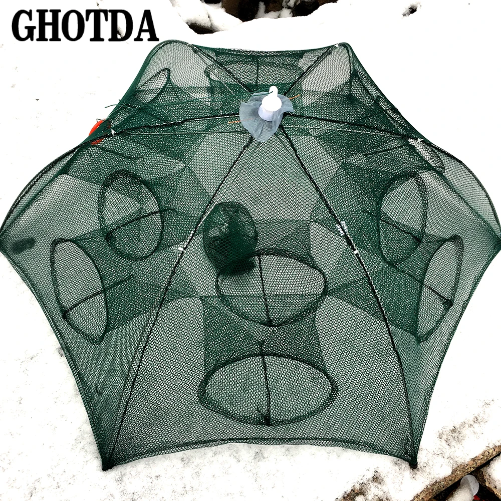 

Umbrella Type 4-20 Holes Strengthened Automatic Fishing Net Shrimp Cage Foldable Crab Fish Trap Cast Net Cast Folding Net