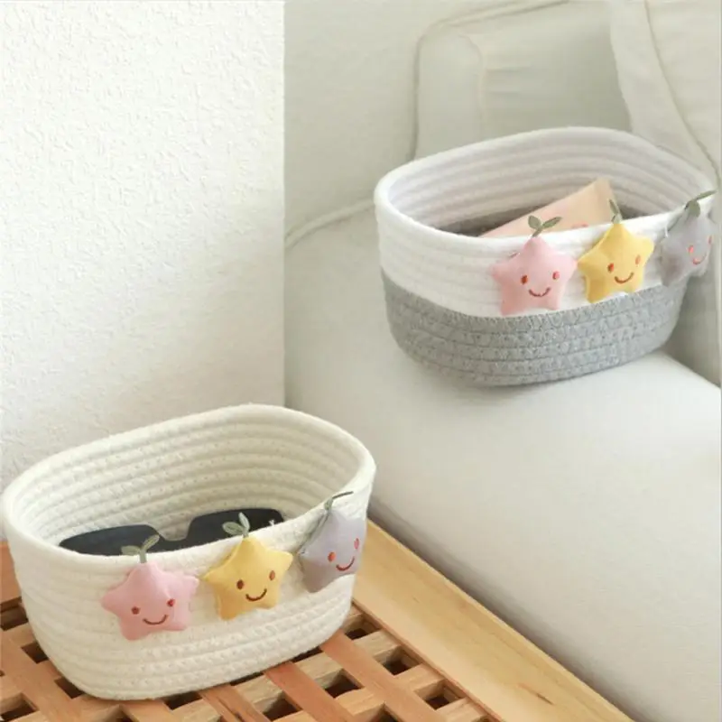 

Star Desktop Storage Basket 20×15×9cm Practical Rope Baskets Home Storage For Nursery Toys Baby Kids Small Basket Gray White