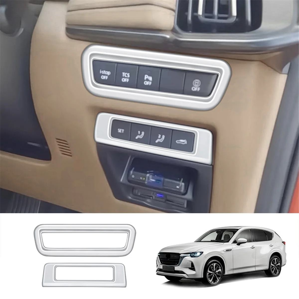 Car Silver Multifunction Button Trim Frame Cover for Mazda CX-60 2022-2023 RHD Accessories
