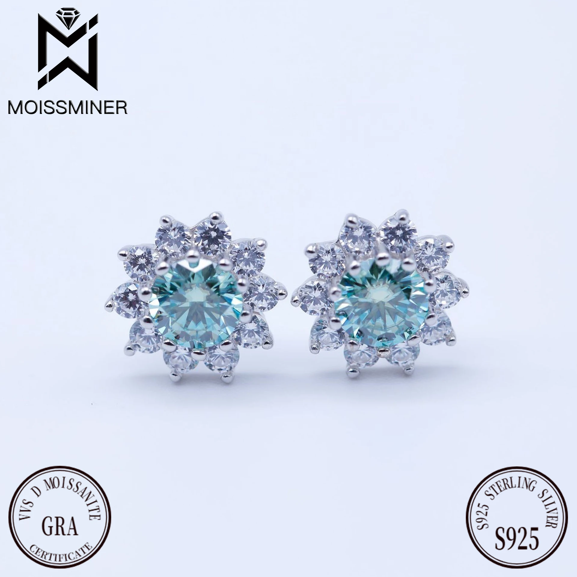Flower Moissanite Green Diamond Earrings For Women Ear Studs Men High-End Jewelry Pass Tester Free Shipping
