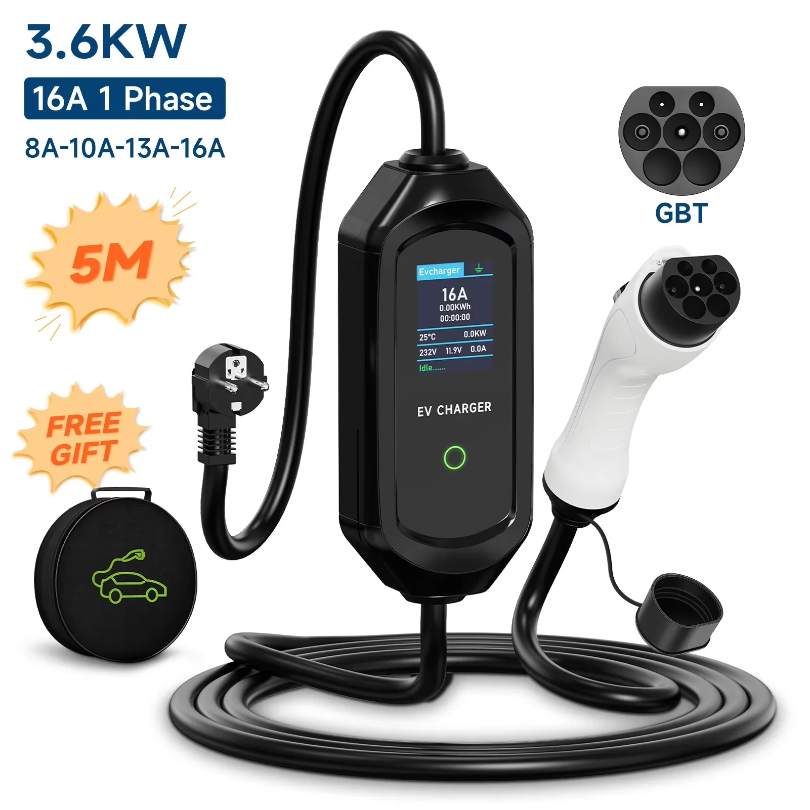 

AFYEEV Портативное зарядное устройство для электромобилей Type2 IEC62196-2 16A GB/T Зарядный кабель EVSE Type1 SAE J1772 Контроллер с вилкой европейского стандарта Wallbox для автомобиля