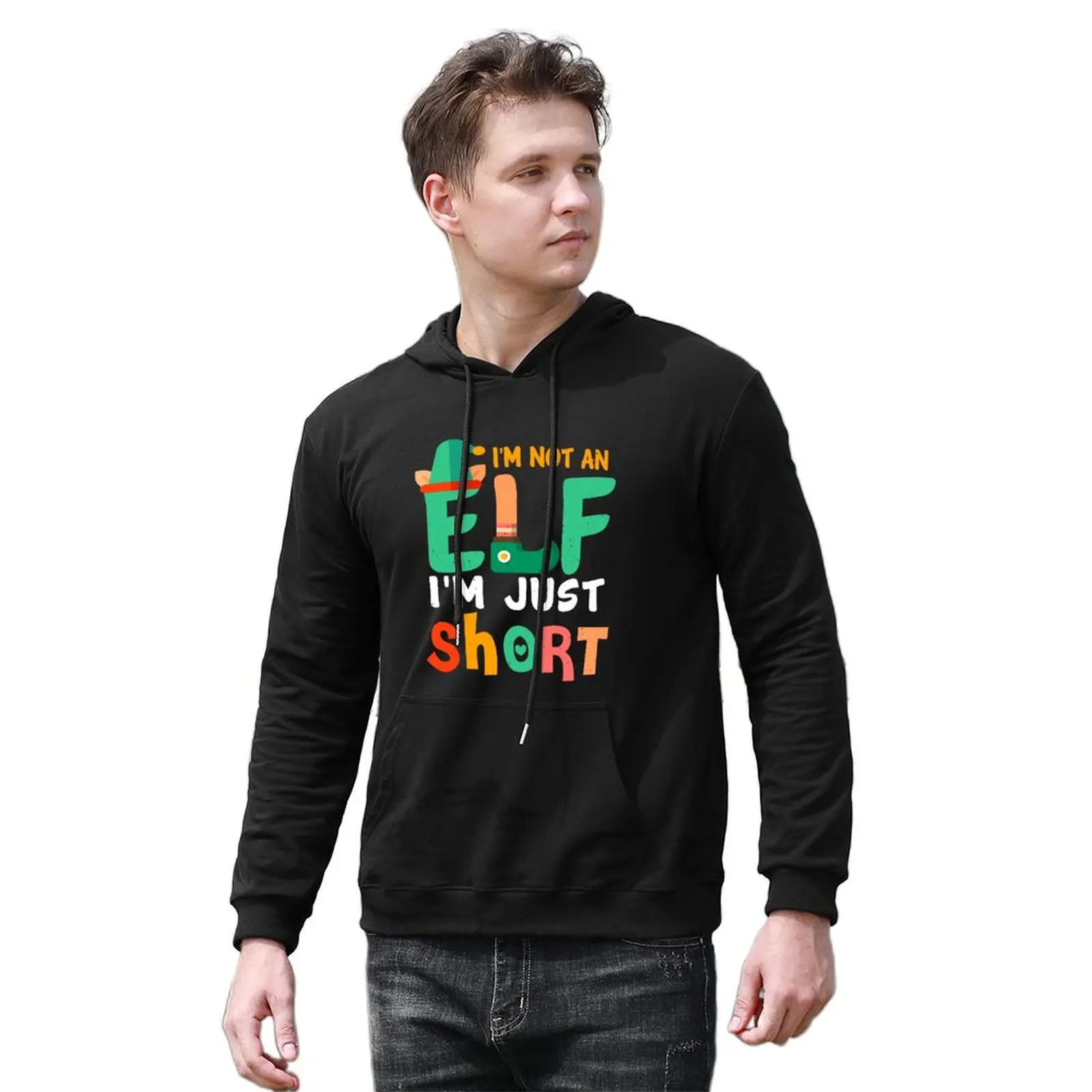 

Im Not An Elf Im Just короткие толстовки Рождественский хлопковый пуловер для улицы Толстовка Теплый с длинным рукавом крутая мужская Толстовка
