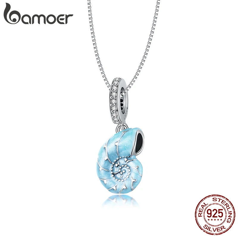 

Bamoer 925 Sterling Silver Blue Conch Necklace for Women Ocean Style Pendant Party Jewelry