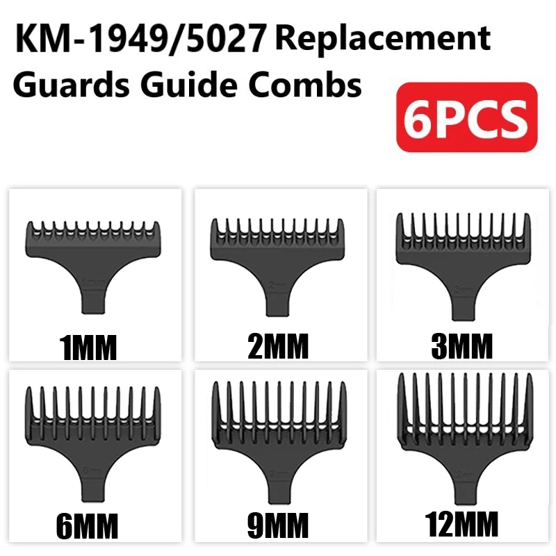 6PCS KM-1949/5027 Hair Clipper Guards Guide Combs Trimmer Cutting Guides Styling Tools Attachment 1mm 2mm 3mm 6mm 9mm 12mm